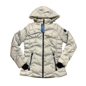 NAUTICA || Women's Gray Silver Removable Hooded Fur Trim Puffer Jacket - Size L